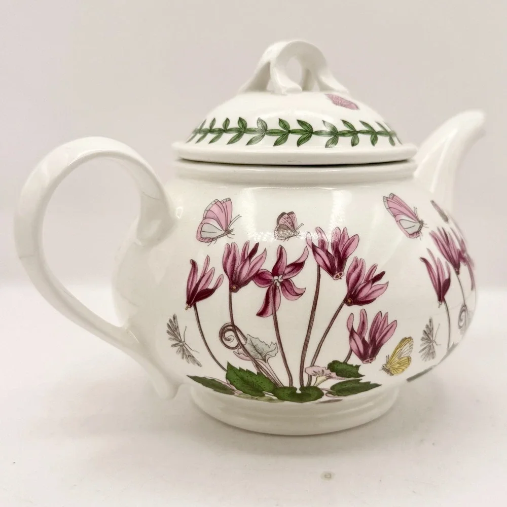 Vintage Portmeirion Botanic Garden 1 Pint Teapot Pink Cyclamen Made in Britain